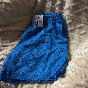 Skies are Blue curvey 
turquoise Eyelet Shorts with Scalloped Hem